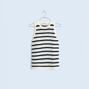 Madewell Womens Crochet-Knit Crewneck Sweater Tank N0991 Sz XS in Blue&White NWT